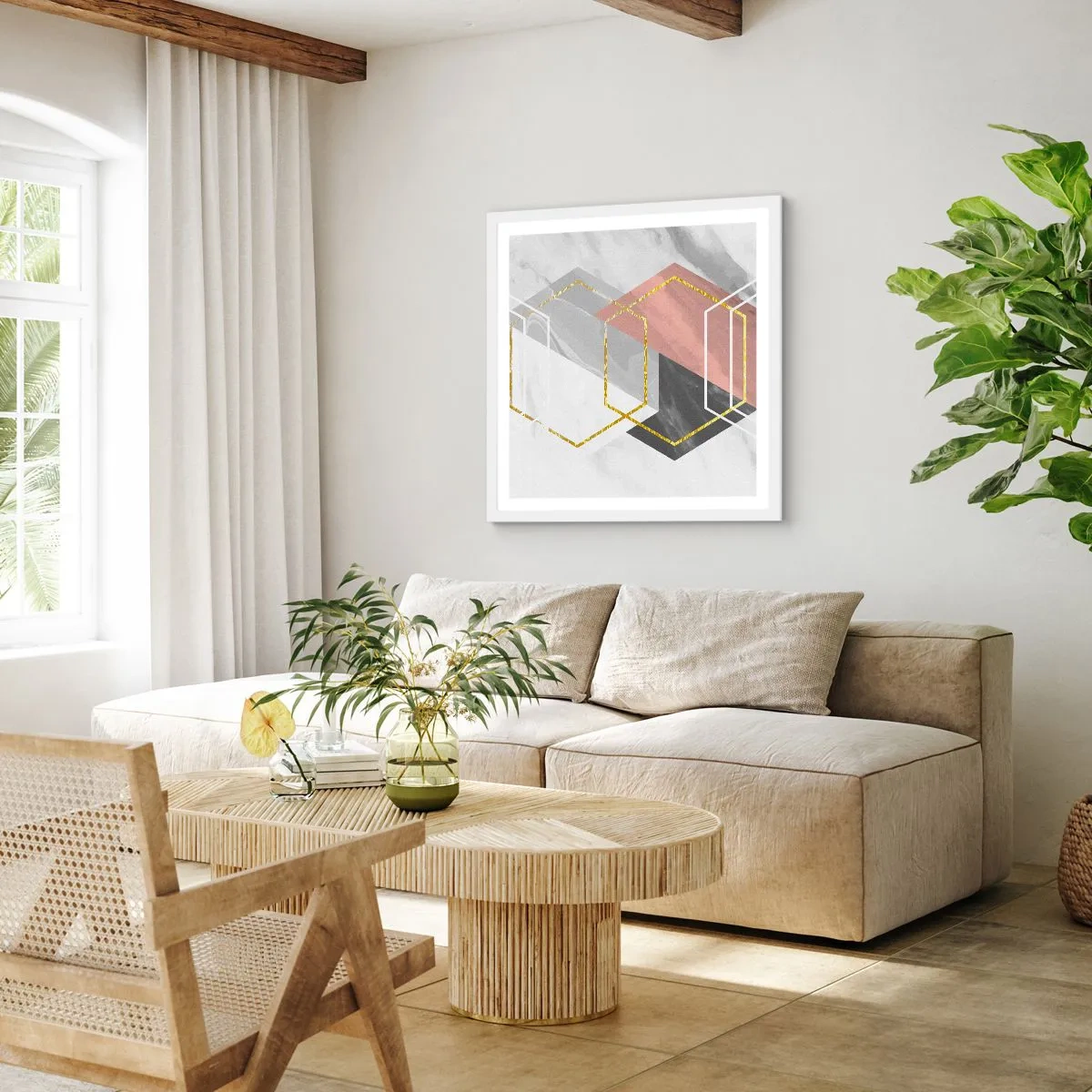 Plakat w białej ramie - Kompozycja łańcuchowa - 40x40 cm