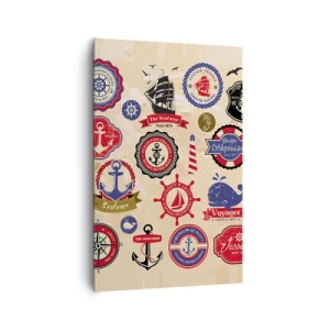 Obraz na płótnie - Kolekcja marynistycznych grafik i symboli na jasnym tle - 80x120cm - Żeglarskie braterstwo - Nowoczesna dekoracja ścienna do salonu i sypialni ARTTOR