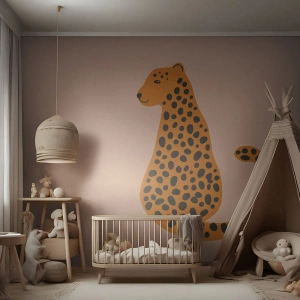 Fototapeta Premium Canvas - Minimalistyczny rysunek pantery na beżowym tle - 100x70cm - Panterka to modny wzór - Nowoczesna dekoracja ścienna do salonu i sypialni ARTTOR