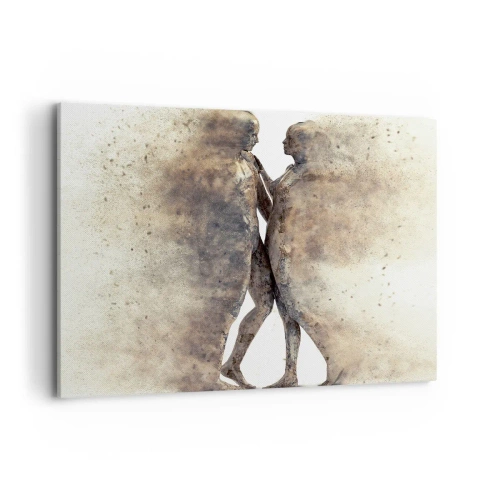 Obraz na płótnie - Abstrakcyjny duet sylwetek w piaskowych odcieniach - 100x70cm - Z prochu powstali, by kochać - Nowoczesna dekoracja ścienna do salonu, kuchni i sypialni ARTTOR