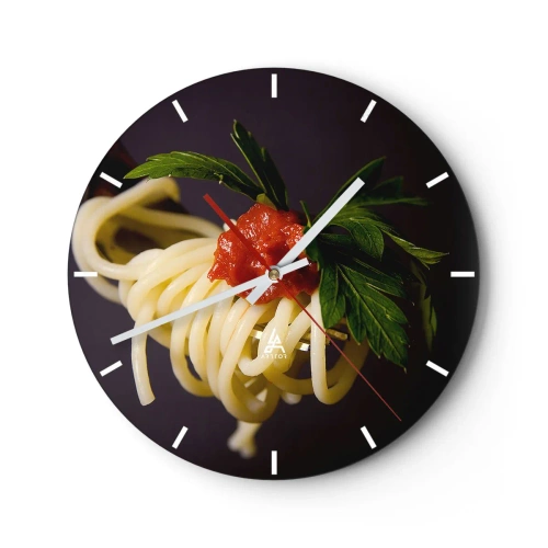 Zegar ścienny - Makaron spaghetti z sosem pomidorowym i ziołami - 30x30cm - Smakowity kęs - Nowoczesna dekoracja ścienna do salonu, kuchni i sypialni ARTTOR