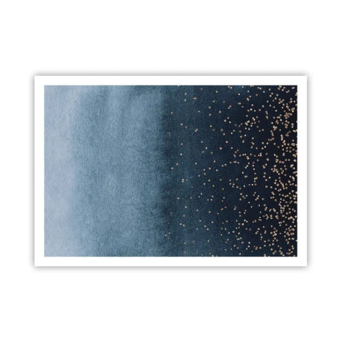 Plakat - Niebieskie gradienty z drobnymi złotymi akcentami - 100x70cm - Kompozycja – niebieskie fazy - Nowoczesna dekoracja ścienna do salonu i sypialni ARTTOR