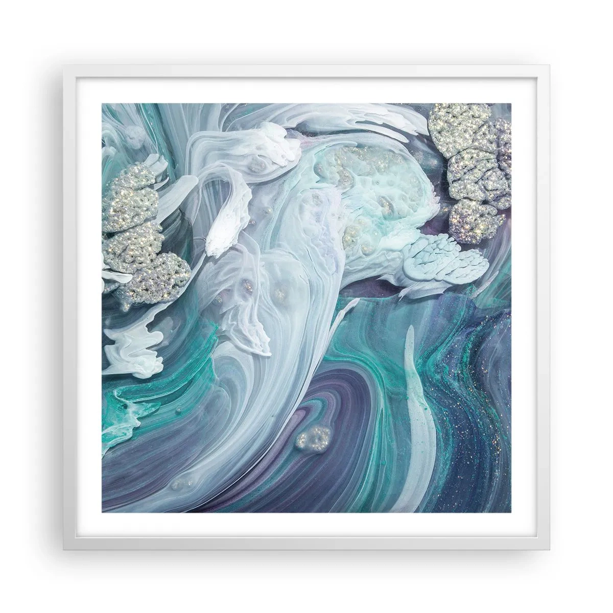 Plakat w białej ramie - Nurty błękitu - 60x60 cm