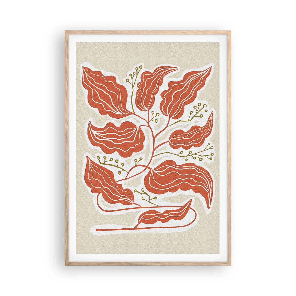 Plakat w ramie jasny dąb - Ludowo i koralowo - 70x100 cm