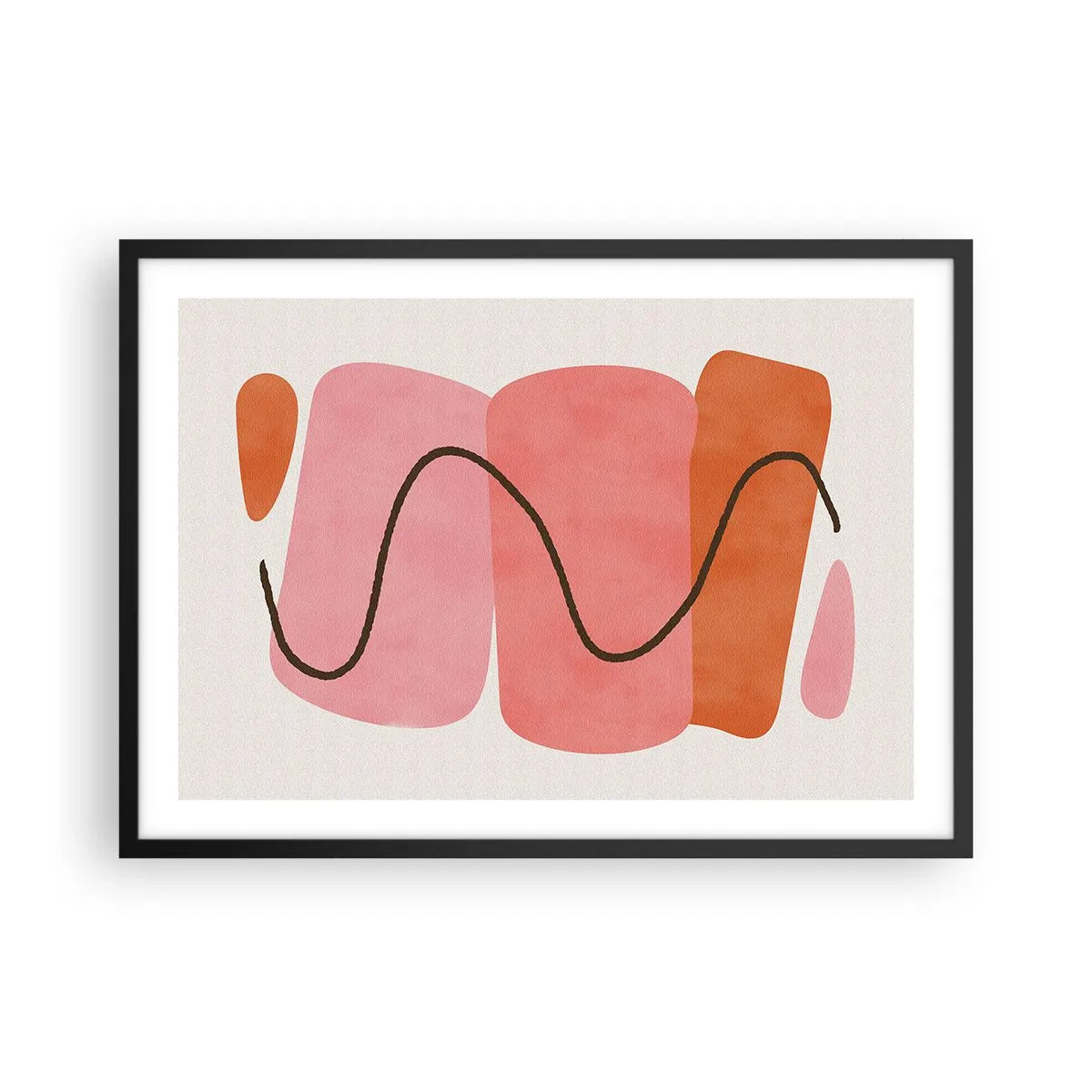 Plakat w czarnej ramie - Abstrakcyjne kształty w różowych i pomarańczowych odcieniach - 70x50cm - łagodny ruch form - Nowoczesna dekoracja ścienna do salonu i sypialni ARTTOR