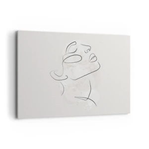 Obraz na płótnie - Minimalistyczny szkic twarzy na jasnym tle - 100x70cm - Zarys marzenia - Nowoczesna dekoracja ścienna do salonu, kuchni i sypialni ARTTOR