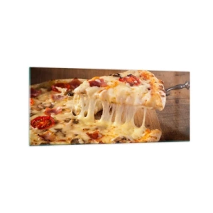 Obraz na szkle - Pizza z ciągnącym się serem - 120x50cm - Arcydzieło sztuki włoskiej - Nowoczesna dekoracja ścienna do salonu i sypialni ARTTOR
