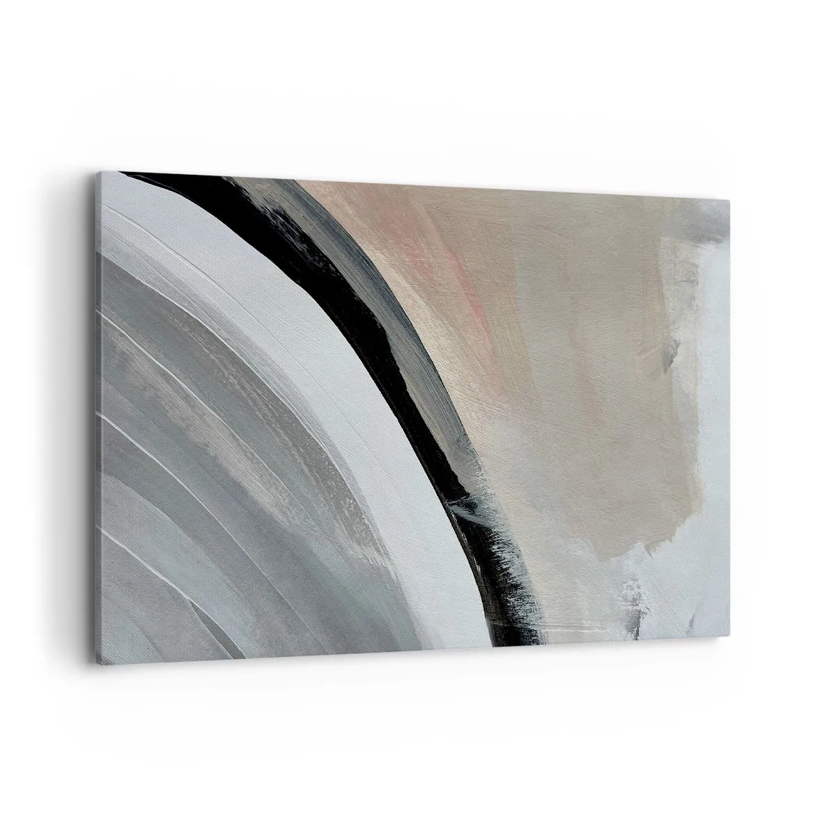 Obraz na płótnie - Abstrakcyjny łuk w odcieniach czerni, szarości i beżu - 100x70cm - Kompozycja: łuk czerni i szarości - Nowoczesna dekoracja ścienna do salonu, kuchni i sypialni ARTTOR