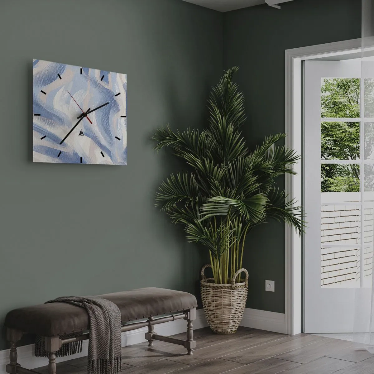 Zegar ścienny - Błękitne falowanie - 40x40 cm