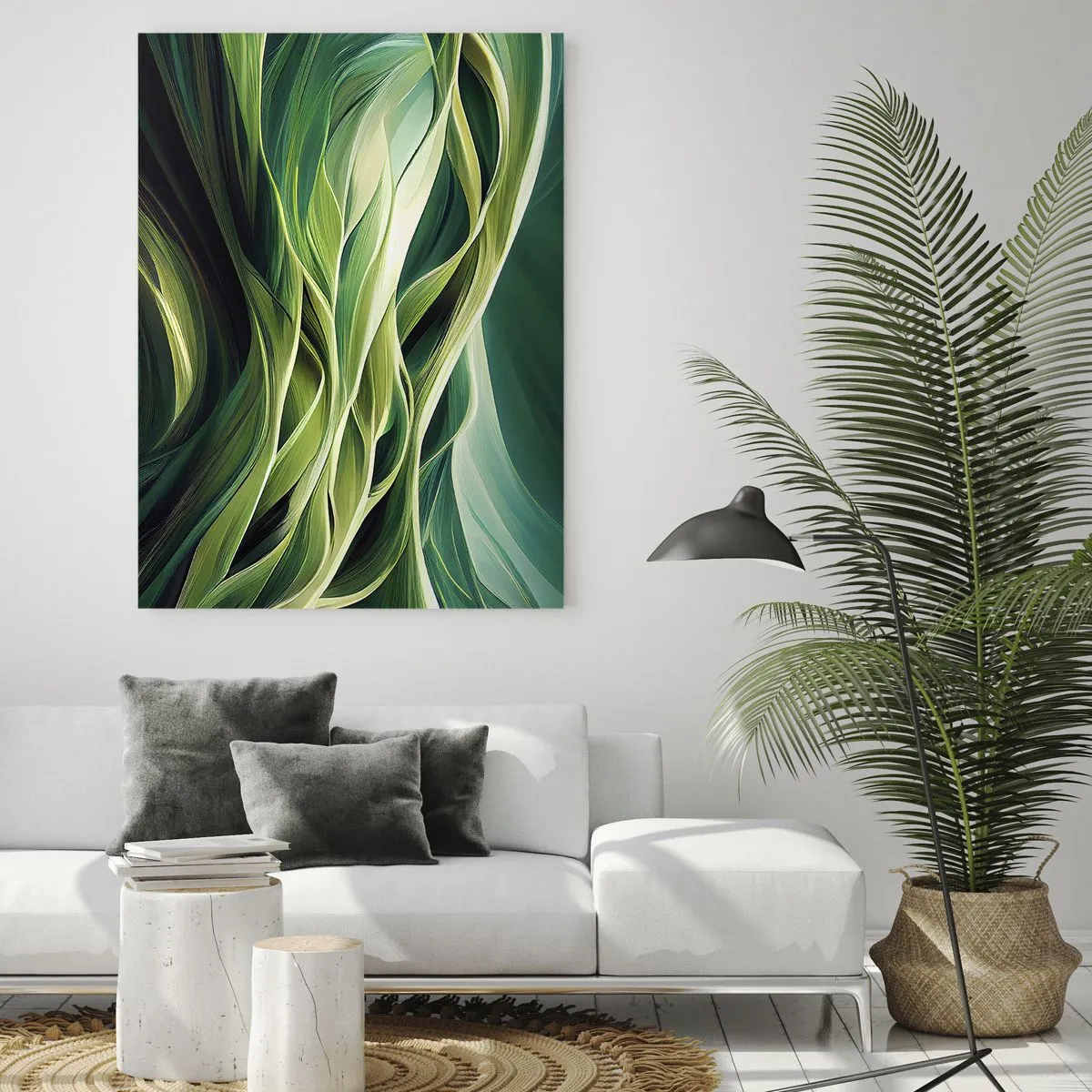 Obraz na szkle - Abstrakcyjne zielone fale o organicznych kształtach - 50x70cm - Abstrakcyjna gra w zielone - Nowoczesna dekoracja ścienna do salonu, kuchni i sypialni ARTTOR