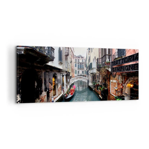 Obraz na płótnie - Pejzaż wenecki z gondolą i mostkiem - 100x40 cm