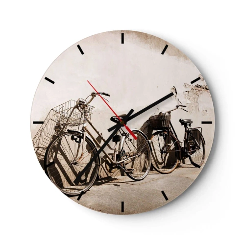 Zegar ścienny - Rowery przy ścianie w retro stylu - 30x30cm - Niezapomniany urok przeszłości - Nowoczesna dekoracja ścienna do salonu, kuchni i sypialni ARTTOR