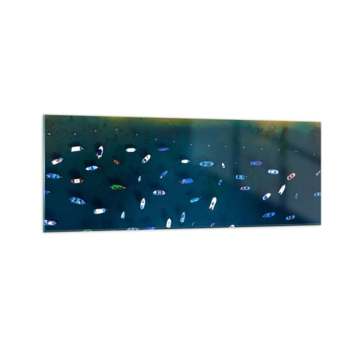 Obraz na szkle - Widok z lotu ptaka na łodzie na wodzie i piaszczysty brzeg - 140x50cm - Wakacyjna gra - Nowoczesna dekoracja ścienna do salonu i sypialni ARTTOR