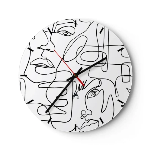 Zegar ścienny - Minimalistyczne szkice twarzy w stylu line art na białym tle - 30x30cm - W splątanych emocjach - Nowoczesna dekoracja ścienna do salonu, kuchni i sypialni ARTTOR