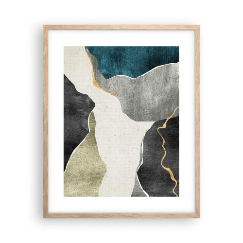 Plakat w ramie jasny dąb - Mozaikowa kompozycja z nitką złota - 40x50 cm