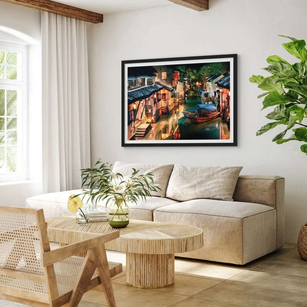 Plakat w czarnej ramie - Wieczór na chińskiej ulicy - 40x30 cm