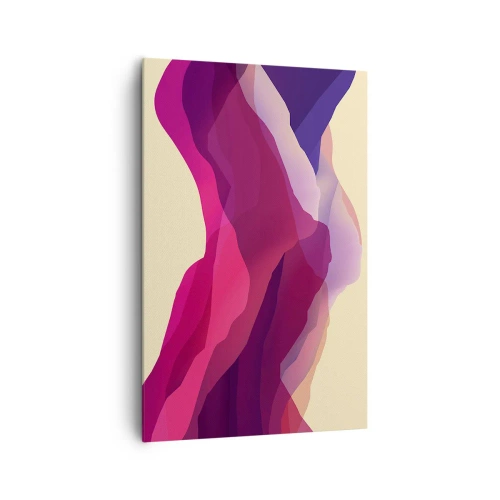 Obraz na płótnie - Abstrakcyjne fale w odcieniach purpury i różu na jasnym tle - 80x120cm - Fale purpury - Nowoczesna dekoracja ścienna do salonu i sypialni ARTTOR