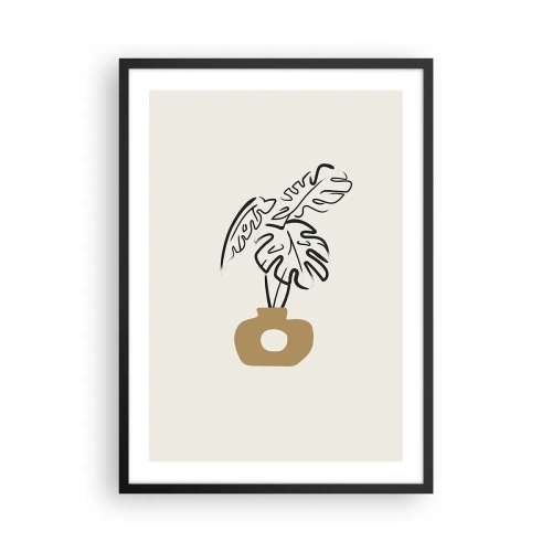Plakat w czarnej ramie - Minimalistyczny rysunek monstery w wazonie - 50x70cm - Monstera – ozdoba domu - Nowoczesna dekoracja ścienna do salonu i sypialni ARTTOR