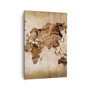 Obraz na płótnie - Mapa świata w drewnianym, rustykalnym stylu - 70x100cm - Odkrycie świata - Nowoczesna dekoracja ścienna do salonu i sypialni ARTTOR