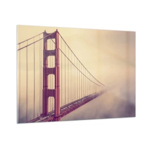 Obraz na szkle - Most Golden Gate w San Francisco w mglistym krajobrazie - 100x70cm - Między niebem a ziemią - Nowoczesna dekoracja ścienna do salonu, kuchni i sypialni ARTTOR