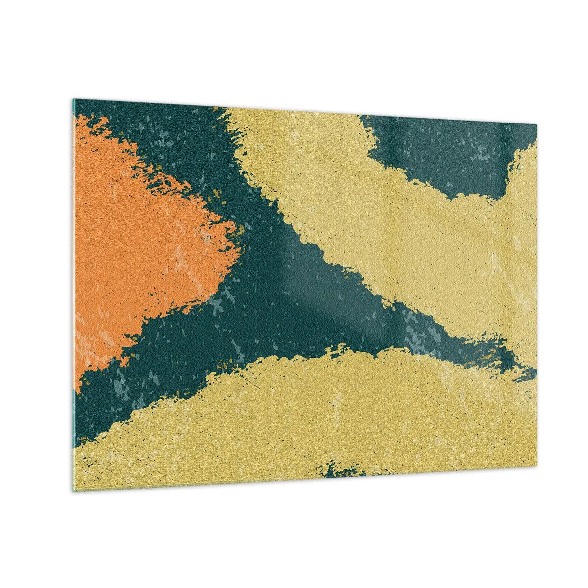 Obraz na szkle - Płynna abstrakcja w kolorach musztardowym, zielonym i pomarańczowym - 70x50cm - Abstrakcja – powolnym ruchem - Nowoczesna dekoracja ścienna do salonu i sypialni ARTTOR
