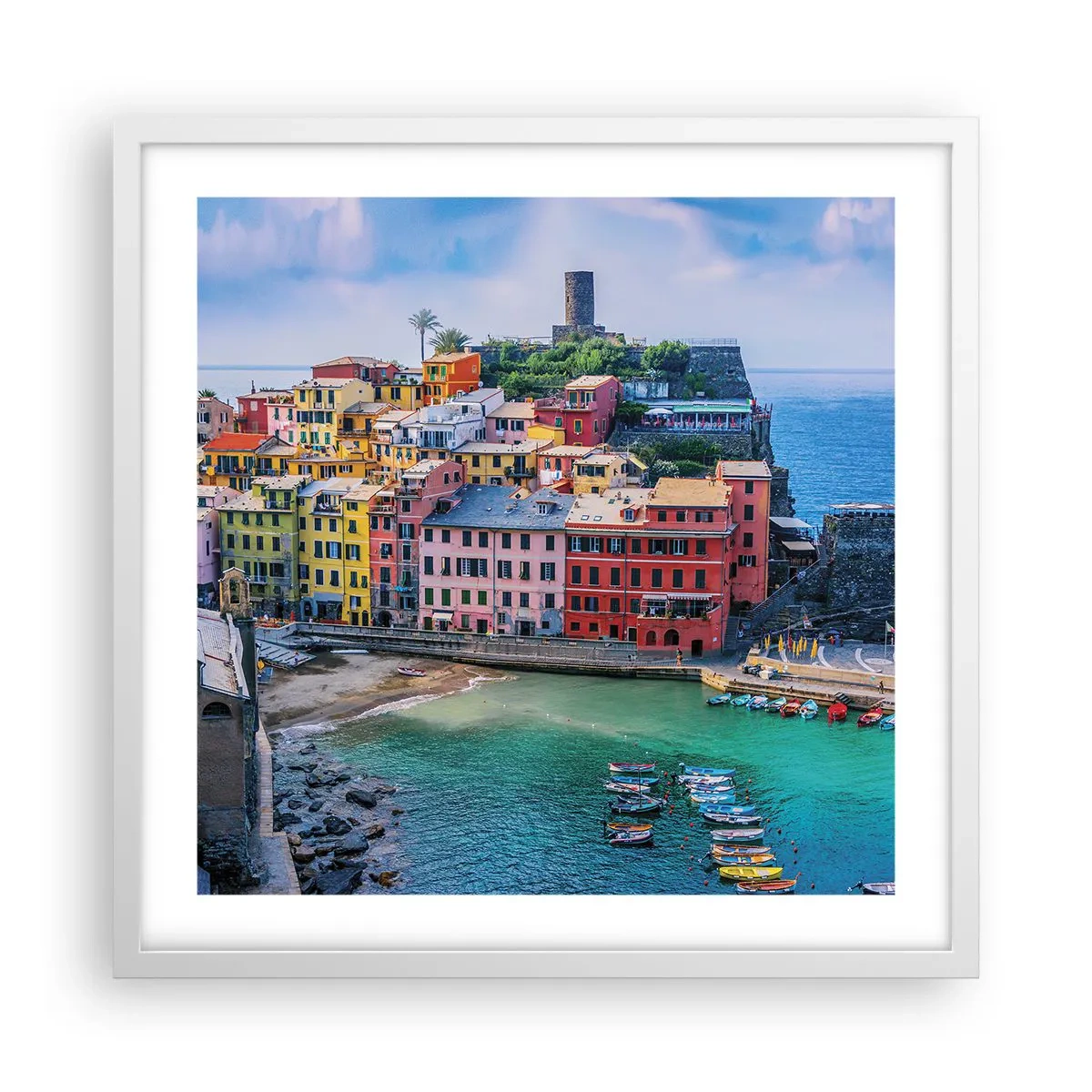 Plakat w białej ramie - Śródziemnomorskie magiczne miasteczko - 50x50 cm