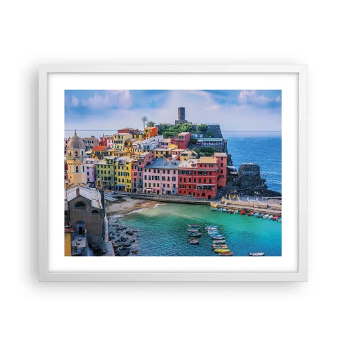 Plakat w białej ramie - Śródziemnomorskie magiczne miasteczko - 50x40 cm