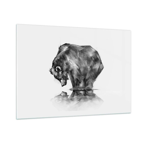 Obraz na szkle - Grafika niedźwiedzia pochylającego się nad taflą wody - 100x70cm - Miło zobaczyć się z kimś bliskim - Nowoczesna dekoracja ścienna do salonu, kuchni i sypialni ARTTOR