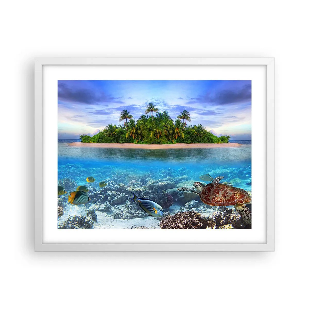 Plakat w białej ramie - Niebiańska wyspa zaprasza - 50x40 cm
