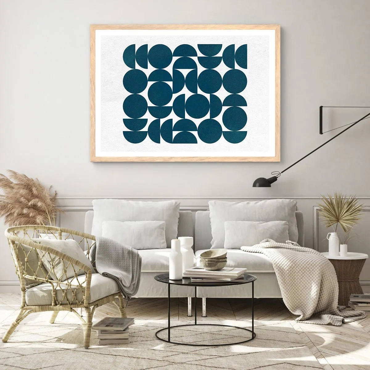 Plakat w ramie jasny dąb - Koła i półkola - 70x50 cm