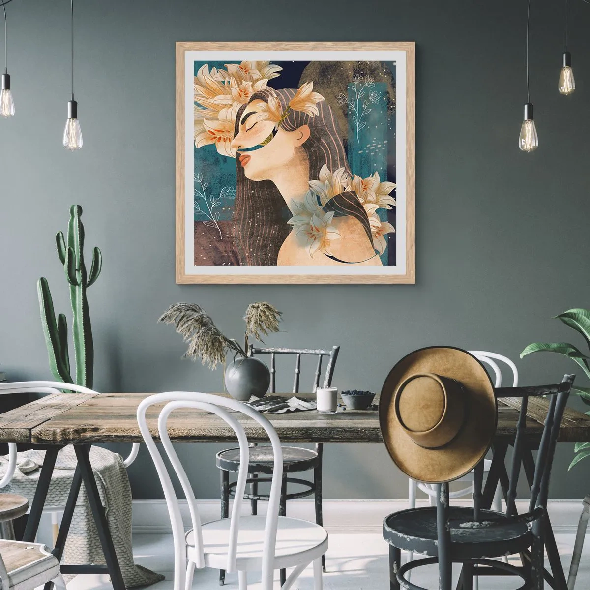 Plakat w ramie jasny dąb - Baśń o królewnie z liliami - 50x50 cm