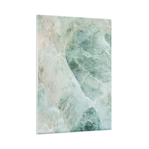 Obraz na szkle - Zielono-beżowa tekstura przypominająca kamień naturalny - 50x70cm - Szlachetny chłód kamienia - Nowoczesna dekoracja ścienna do salonu, kuchni i sypialni ARTTOR