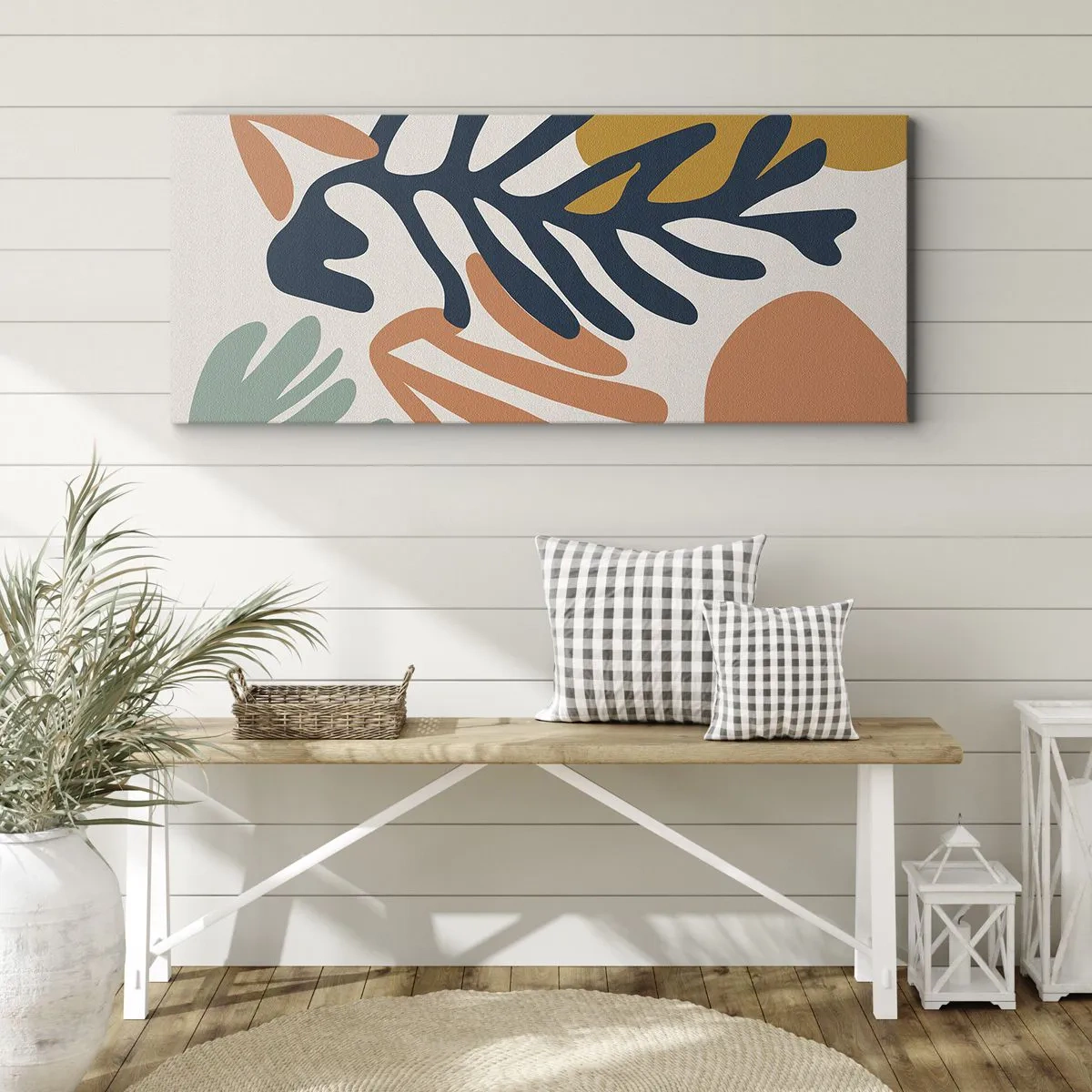 Obraz na płótnie - Kolorowe liście w abstrakcyjnym stylu - 140x50cm - Koralowe morza - Nowoczesna dekoracja ścienna do salonu i sypialni ARTTOR