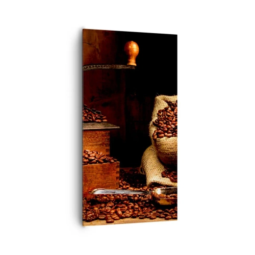 Obraz na płótnie - Martwa natura z ziarnami kawy i młynkiem - 65x120 cm