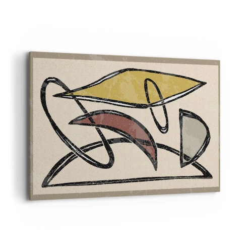 Obraz na płótnie - Abstrakcja z geometrycznymi kształtami i stonowaną kolorystyką - 100x70cm - Piony i poziomy - Nowoczesna dekoracja ścienna do salonu, kuchni i sypialni ARTTOR