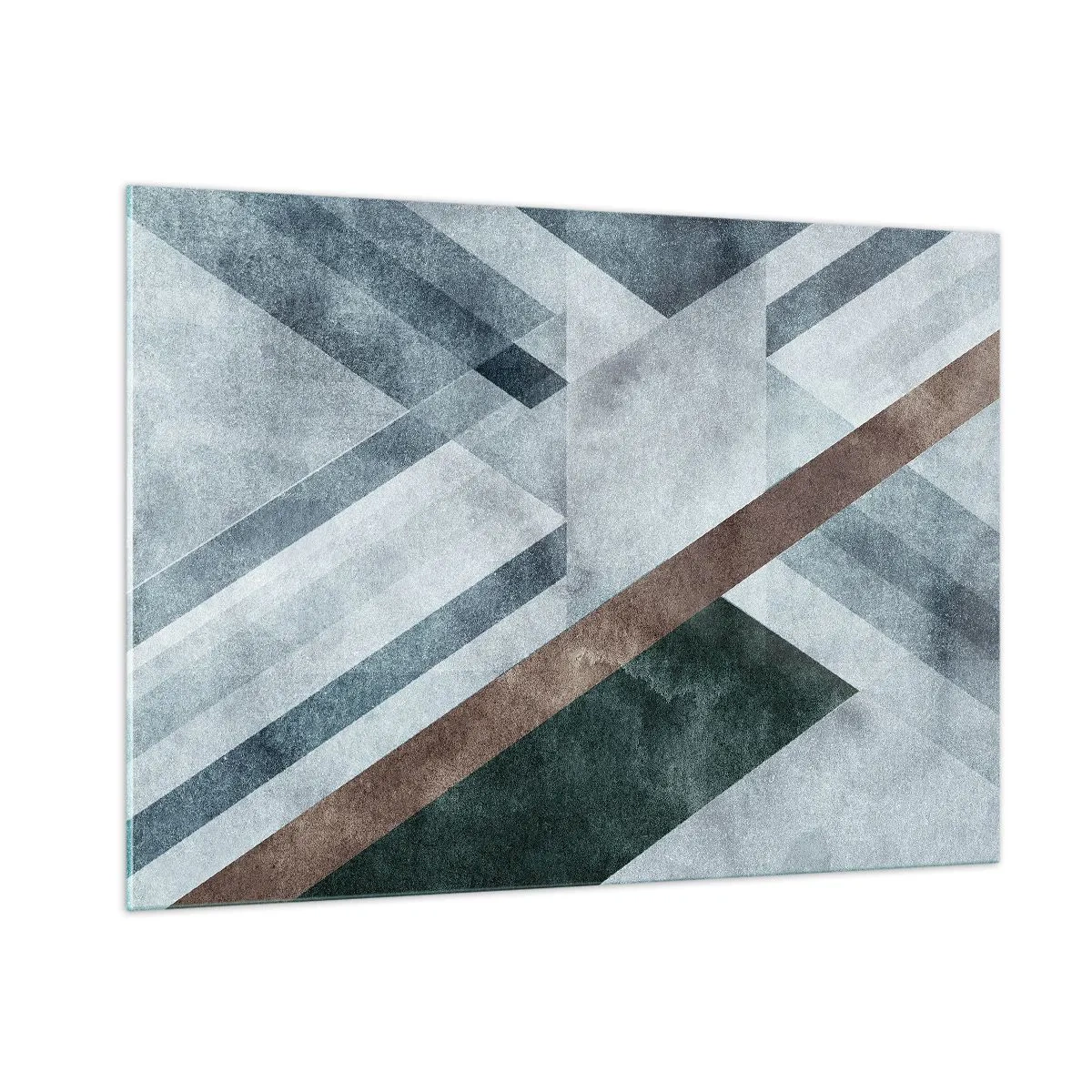 Obraz na szkle - Geometryczna abstrakcja w chłodnych tonach z akcentem ciemnej zieleni - 100x70cm - Wyszukana elegancja geometrii - Nowoczesna dekoracja ścienna do salonu, kuchni i sypialni ARTTOR