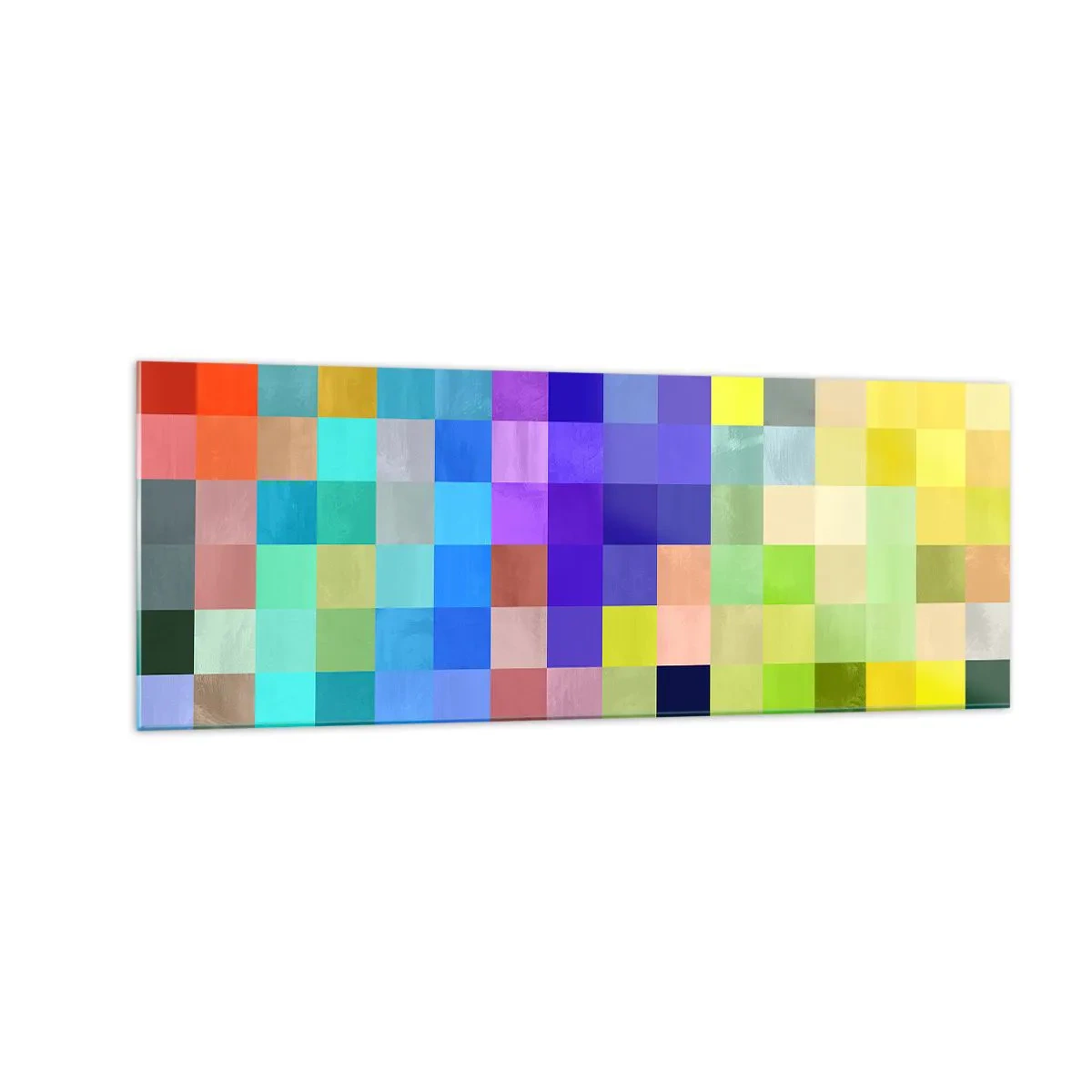 Obraz na szkle - Kolorowa mozaika kwadratów w różnorodnych barwach - 140x50cm - Każdy inny, wszystkie równe - Nowoczesna dekoracja ścienna do salonu i sypialni ARTTOR