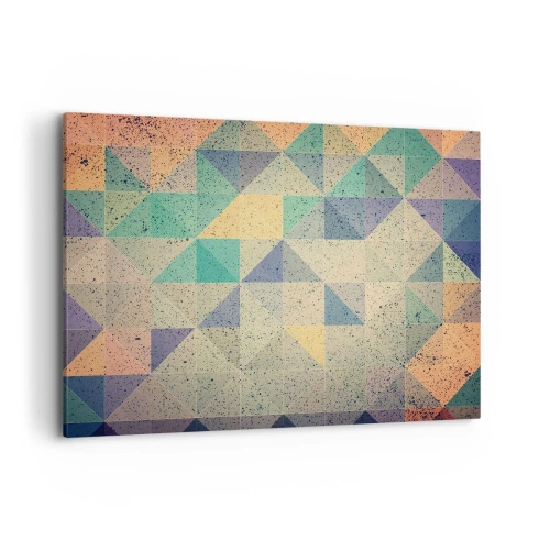 Obraz na płótnie - Kolorowa kompozycja geometrycznych trójkątów w pastelowych odcieniach - 120x80cm - Republika trójkątów - Nowoczesna dekoracja ścienna do salonu, kuchni i sypialni ARTTOR