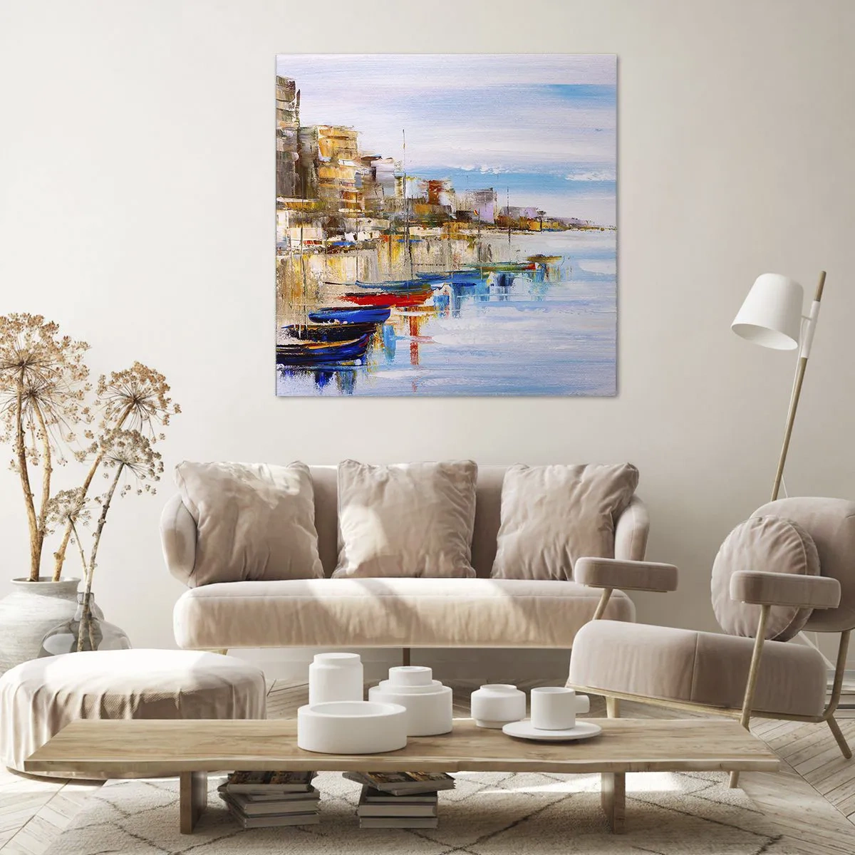 Obraz na płótnie - Wielobarwna miejska przystań - 60x60 cm