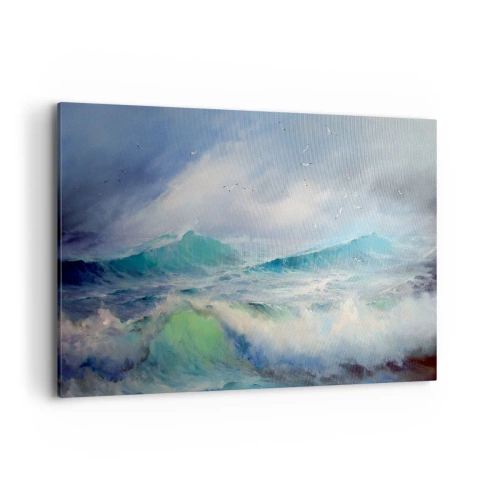 Obraz na płótnie - Wzburzone fale na oceanie - 120x80cm - "Wicher z tryumfem zawył…' - Nowoczesna dekoracja ścienna do salonu, kuchni i sypialni ARTTOR