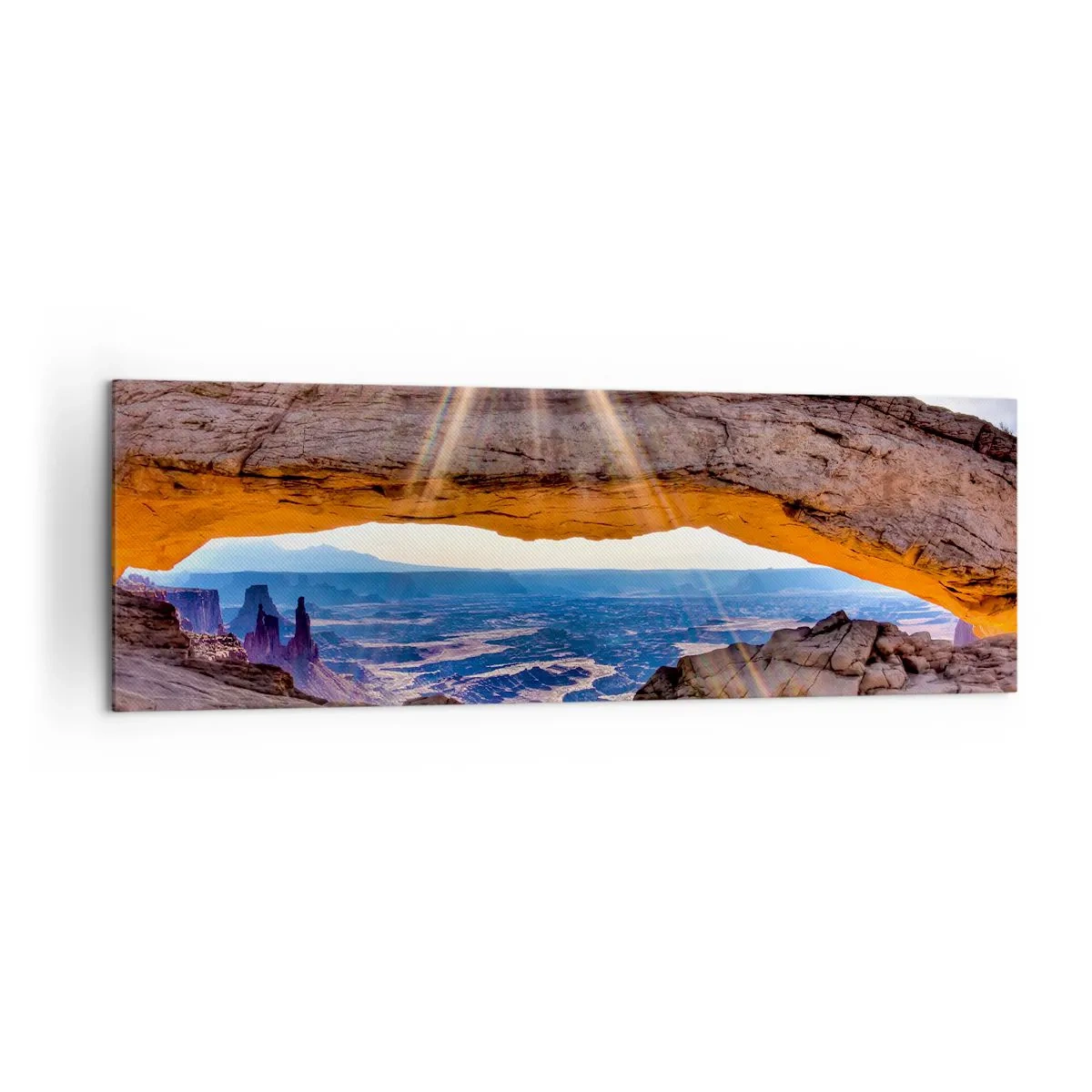 Obraz na płótnie - Skalny łuk z widokiem na kanion o wschodzie słońca - 160x50cm - Przez skalną bramę - Nowoczesna dekoracja ścienna do salonu i sypialni ARTTOR