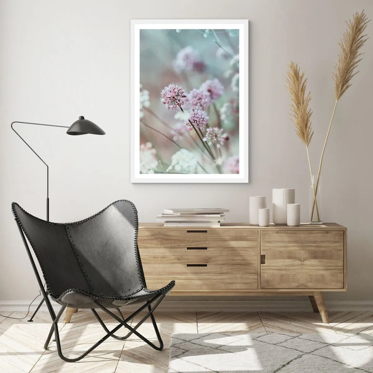 Plakat w białej ramie - Słodkie filigrany ziół - 70x100 cm
