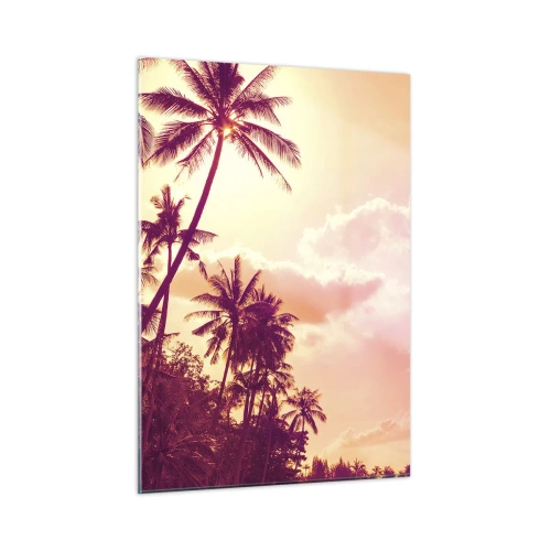 Obraz na szkle - Tropikalne palmy w świetle zachodzącego słońca na różowym niebie - 50x70cm - Musisz wybrać - Nowoczesna dekoracja ścienna do salonu, kuchni i sypialni ARTTOR