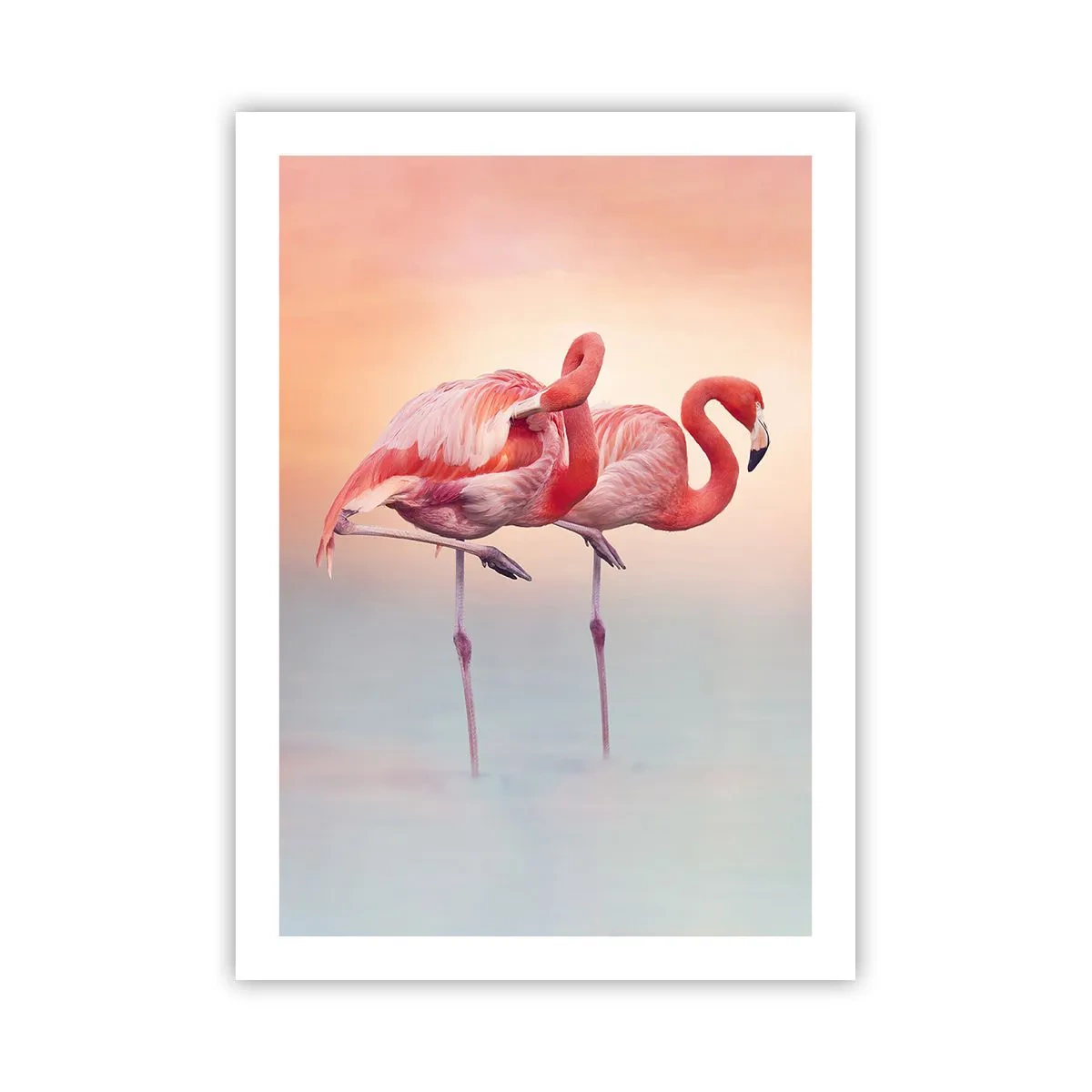 Plakat - Flamingi na tle pastelowego zachodu słońca - 50x70cm - W kolorze zachodzącego słońca - Nowoczesna dekoracja ścienna do salonu, kuchni i sypialni ARTTOR