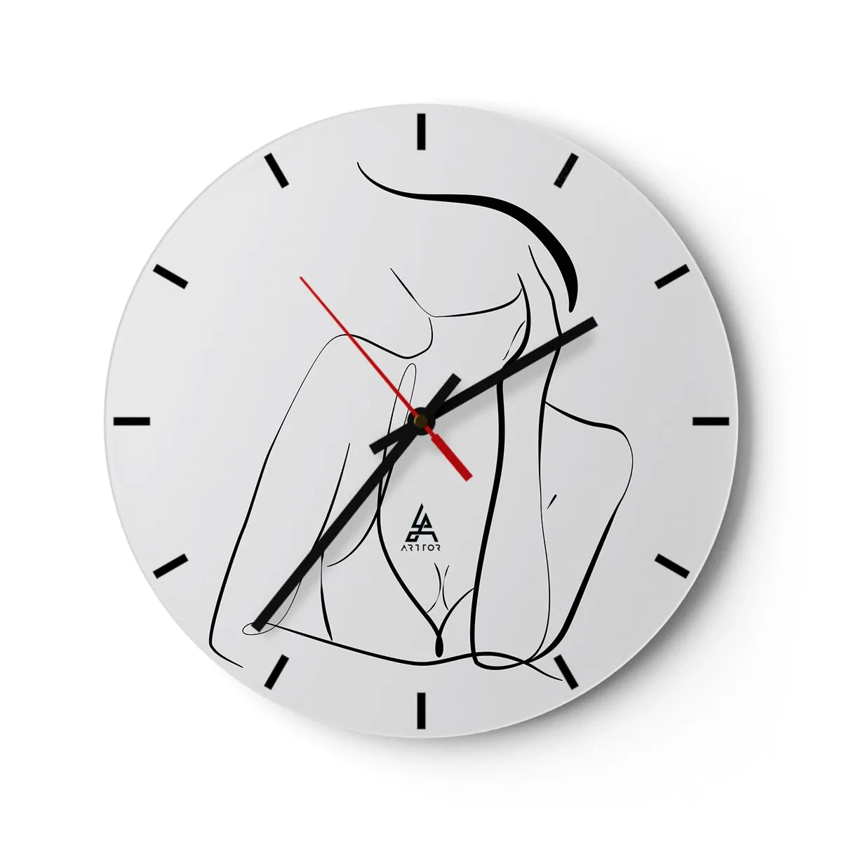 Zegar ścienny - Minimalistyczny kontur kobiecej sylwetki - 30x30cm - Na fali marzeń - Nowoczesna dekoracja ścienna do salonu, kuchni i sypialni ARTTOR