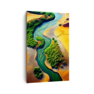 Obraz na płótnie - Zielona rzeka w otoczeniu złotych piasków i roślinności - 80x120cm - Życiodajna rzeka - Nowoczesna dekoracja ścienna do salonu i sypialni ARTTOR