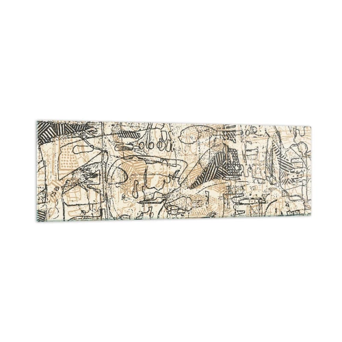 Obraz na szkle - Abstrakcyjne wzory i linie na beżowym tle - 160x50cm - Czeka na rozszyfrowanie - Nowoczesna dekoracja ścienna do salonu i sypialni ARTTOR