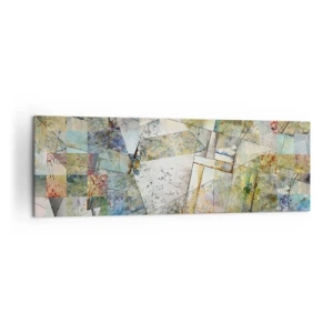 Obraz na płótnie - Kolorowa abstrakcja z geometrycznymi kształtami i liniami - 160x50cm - Geometryczne przetasowanie - Nowoczesna dekoracja ścienna do salonu i sypialni ARTTOR