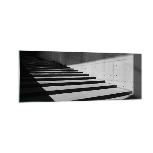 Obraz na szkle - Schody w minimalistycznym stylu w czerni i bieli - 140x50cm - Surowa uroda modernizmu - Nowoczesna dekoracja ścienna do salonu i sypialni ARTTOR
