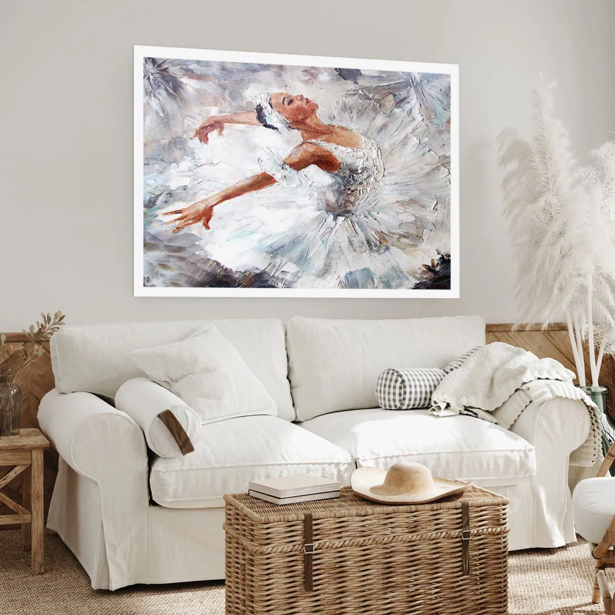 Plakat - Baletnica w białej sukni podczas tańca - 100x70cm - Delikatna i lekka jak tiul - Nowoczesna dekoracja ścienna do salonu i sypialni ARTTOR